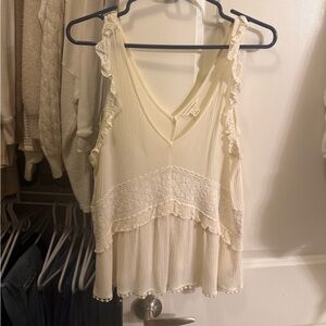 Cream Ruffled V-Neck Women's Tank Top